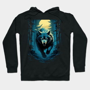 Moonlit Chase: Intense Wolf Stride Hoodie